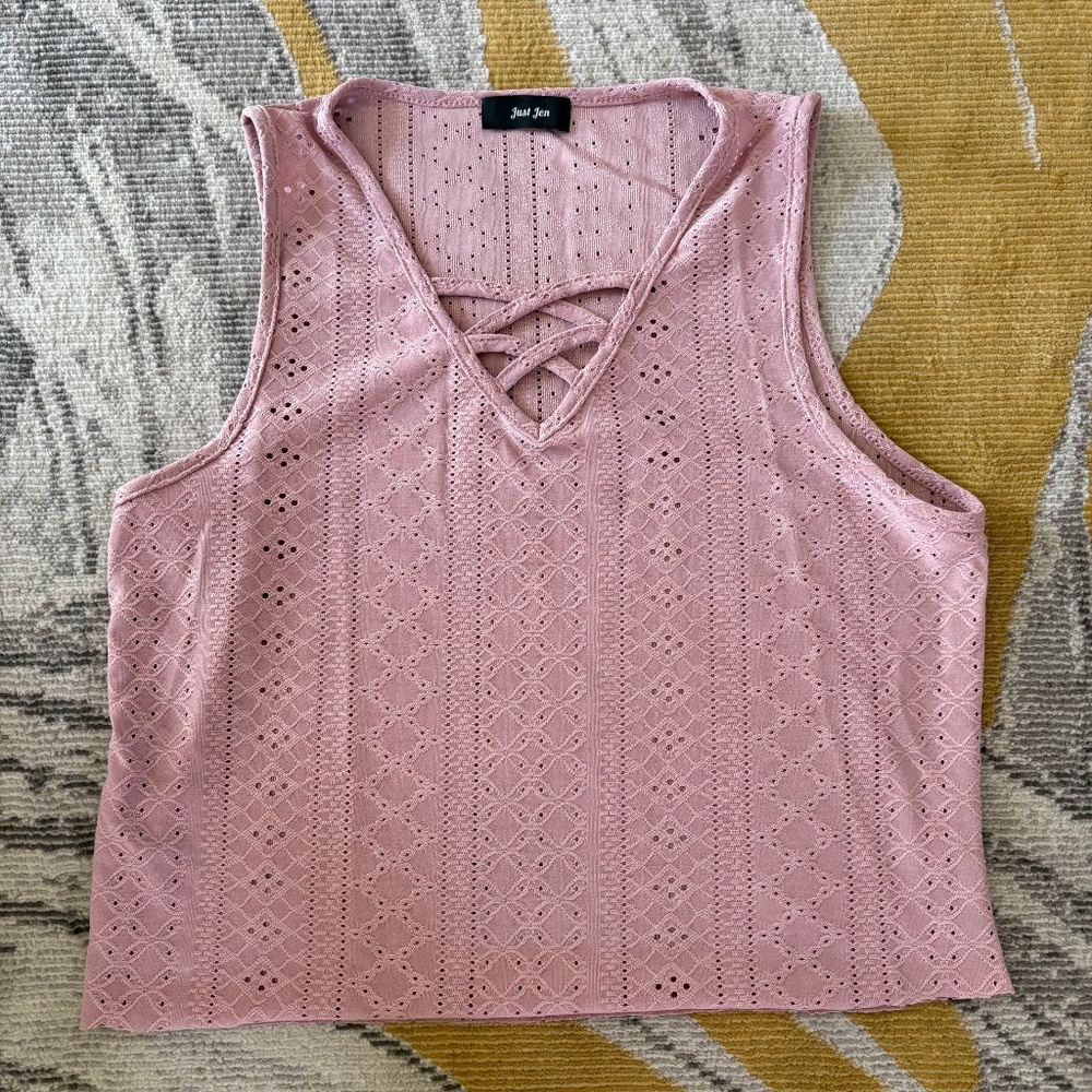 Pink Cropped Eyelet Tank Top- Just Jen